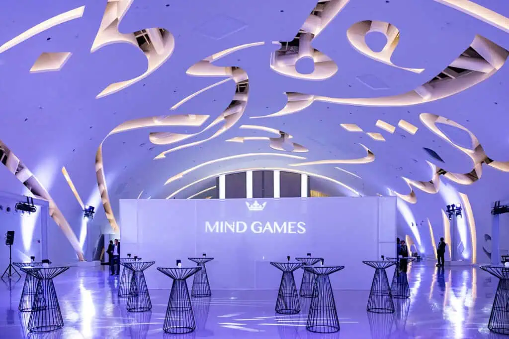 Interior of Museum of the Future Dubai with modern design and event setup for Mind Games.